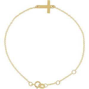 14K Yellow Gold Engravable Cross 6 1/2-7 1/2" Bracelet