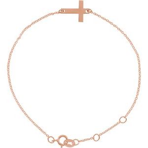 14K Rose Gold Engravable Cross 6 1/2-7 1/2" Bracelet