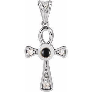 Platinum Natural Onyx & .04 CTW Natural Diamond Ankh Cross Pendant