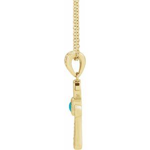 14K Yellow Gold Natural Turquoise & .04 CTW Natural Diamond Ankh Cross 16-18' Necklace