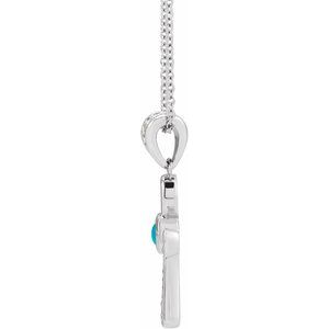 Platinum Natural Turquoise & .04 CTW Natural Diamond Ankh Cross 16-18' Necklace