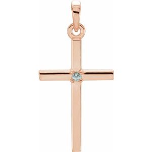 14K Rose Gold Natural Blue Zircon Cross Pendant