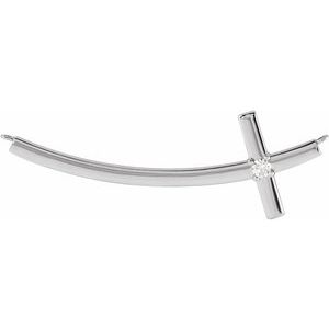 14K White Gold .06 CT Natural Diamond Sideways Cross Necklace Center