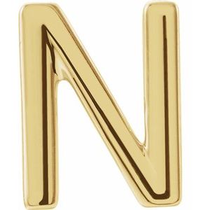 14K Yellow Gold Single Initial N Earring