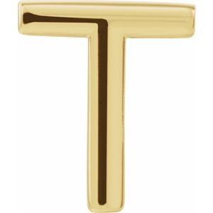 14K Yellow Gold Single Initial T Earring