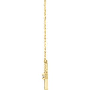 14K Yellow Gold .06 CT Natural Diamond Sideways Cross 18" Necklace