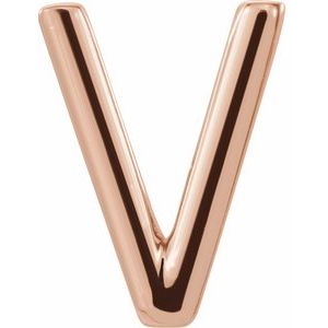 14K Rose Gold Single Initial V Earring