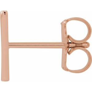 14K Rose Gold Single Initial V Earring