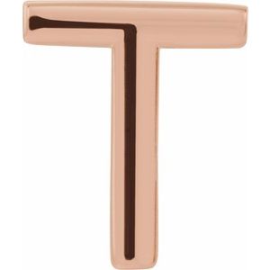 14K Rose Gold Single Initial T Earring