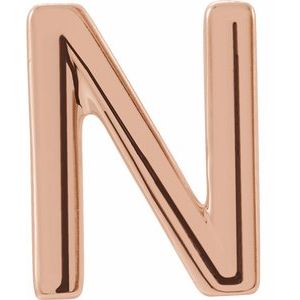 14K Rose Gold Single Initial N Earring