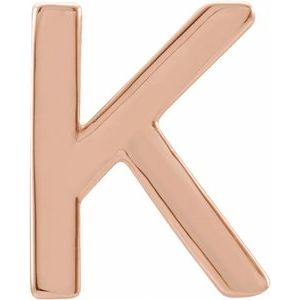 14K Rose Gold Single Initial K Earring