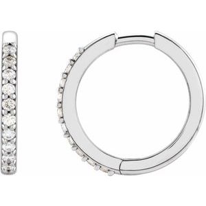Platinum 1/6 CTW Natural Diamond Hinged  15 mm Hoop Earrings