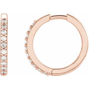 14K Rose Gold 1/6 CTW Natural Diamond Hinged 15 mm Hoop Earrings