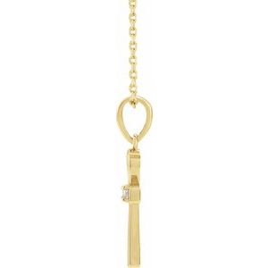 14K Yellow Gold .03 CT Natural Diamond Ankh Cross 16-18" Necklace