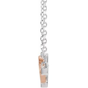 14K White/Rose Gold Sideways Cross & Heart 18" Necklace
