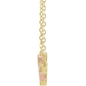 14K Yellow/Rose Gold Sideways Cross & Heart 18" Necklace