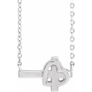 14K White Gold Sideways Cross & Heart 18" Necklace