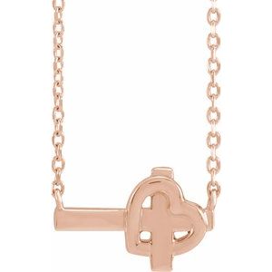 14K Rose Gold Sideways Cross & Heart 18" Necklace