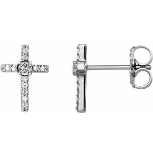 14K White Gold 1/10 CTW Natural Diamond Cross Earrings