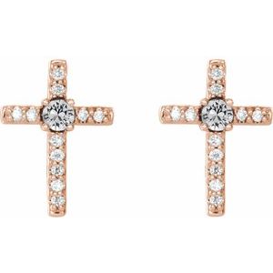 14K Rose Gold 1/10 CTW Natural Diamond Cross Earrings