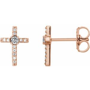 14K Rose Gold 1/10 CTW Natural Diamond Cross Earrings
