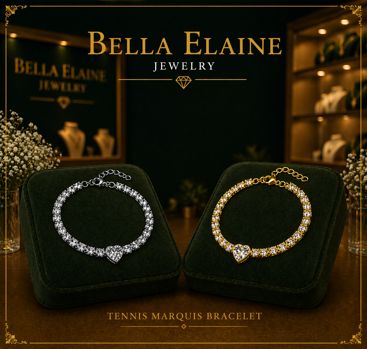 Tennis Marquis Heart Bracelet