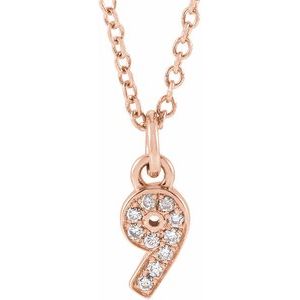 14K Rose Gold Petite PavÃ©Â®.04 CTW Natural Diamond Numeral 9 16-18" Necklace