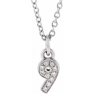 14K White Gold Petite PavÃ©Â®.04 CTW Natural Diamond Numeral 9 16-18" Necklace