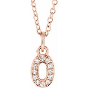 14K Rose Gold Petite PavÃ©Â®.04 CTW Natural Diamond Numeral 0 16-18" Necklace