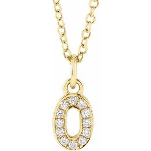14K Yellow Gold Petite PavÃ©Â®.04 CTW Natural Diamond Numeral 0 16-18" Necklace