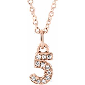 14K Rose Gold Petite PavÃ©Â®.04 CTW Natural Diamond Numeral 5 16-18" Necklace