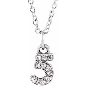 14K White Gold Petite PavÃ©Â®.04 CTW Natural Diamond Numeral 5 16-18" Necklace