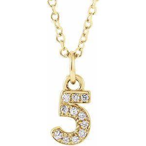 14K Yellow Gold Petite PavÃ©Â®.04 CTW Natural Diamond Numeral 5 16-18" Necklace