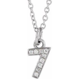 14K White Gold Petite PavÃ©Â®.03 CTW Natural Diamond Numeral 7 16-18" Necklace