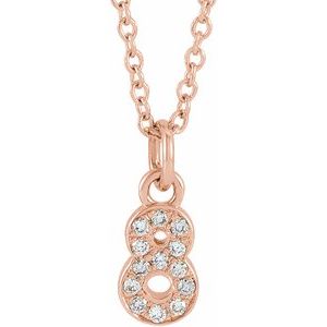 14K Rose Gold Petite PavÃ©Â®.05 CTW Natural Diamond Numeral 8 16-18" Necklace