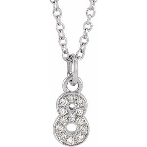 14K White Gold Petite PavÃ©Â®.05 CTW Natural Diamond Numeral 8 16-18" Necklace