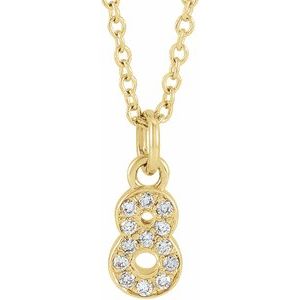 14K Yellow Gold Petite PavÃ©Â®.05 CTW Natural Diamond Numeral 8 16-18" Necklace