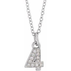 14K White Gold Petite PavÃ©Â®.03 CTW Natural Diamond Numeral 4 16-18" Necklace