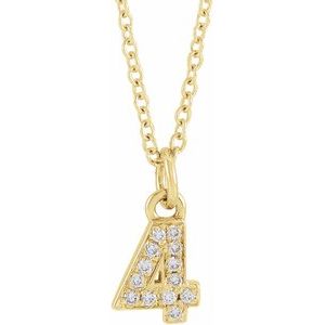 14K Yellow Gold Petite PavÃ©Â®.03 CTW Natural Diamond Numeral 4 16-18" Necklace