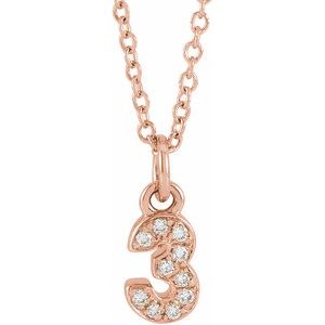 14K Rose Gold Petite PavÃ©Â®.04 CTW Natural Diamond Numeral 3 16-18" Necklace