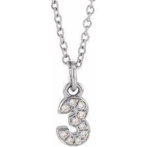 14K White Gold Petite PavÃ©Â®.04 CTW Natural Diamond Numeral 3 16-18" Necklace