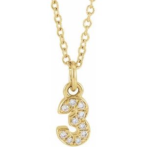 14K Yellow Gold Petite PavÃ©Â®.04 CTW Natural Diamond Numeral 3 16-18" Necklace