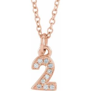 14K Rose Gold Petite PavÃ©Â®.03 CTW Natural Diamond Numeral 2 16-18" Necklace