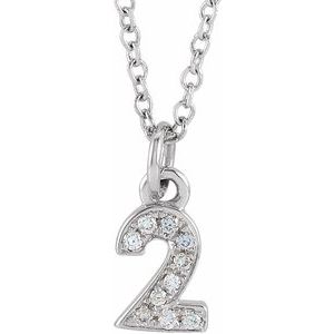 14K White Gold Petite PavÃ©Â®.03 CTW Natural Diamond Numeral 2 16-18" Necklace