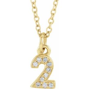 14K Yellow Gold Petite PavÃ©Â®.03 CTW Natural Diamond Numeral 2 16-18" Necklace