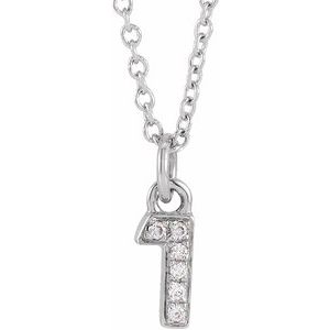 14K White Gold Petite PavÃ©Â®.02 CTW Natural Diamond Numeral 1 16-18" Necklace