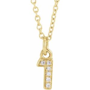 14K Yellow Gold Petite PavÃ©Â®.02 CTW Natural Diamond Numeral 1 16-18" Necklace