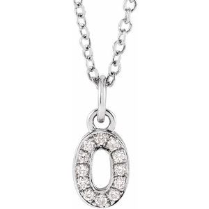 14K White Gold Petite PavÃ©Â®.04 CTW Natural Diamond Numeral 0 16-18" Necklace