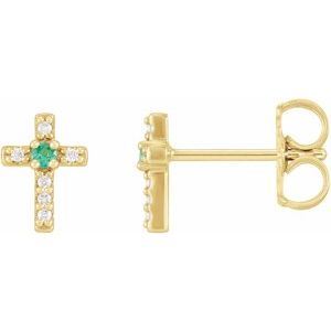 14K Yellow Gold Lab-Grown Emerald & .03 CTW Natural Diamond Cross Earrings