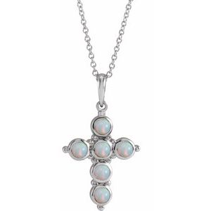 Sterling Silver Natural White Ethiopian Opal Cross 16-18" Necklace